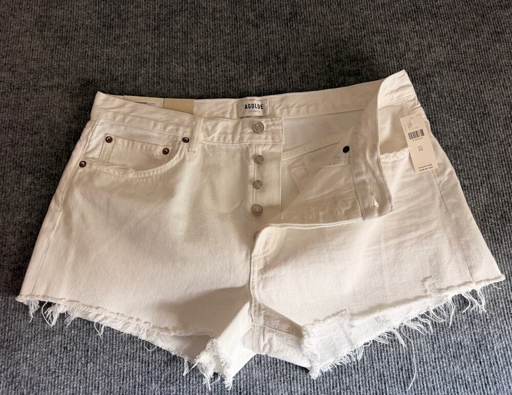 AGOLDE Parker Long White High-Rise Denim Cutoff Shorts size 32 NWT